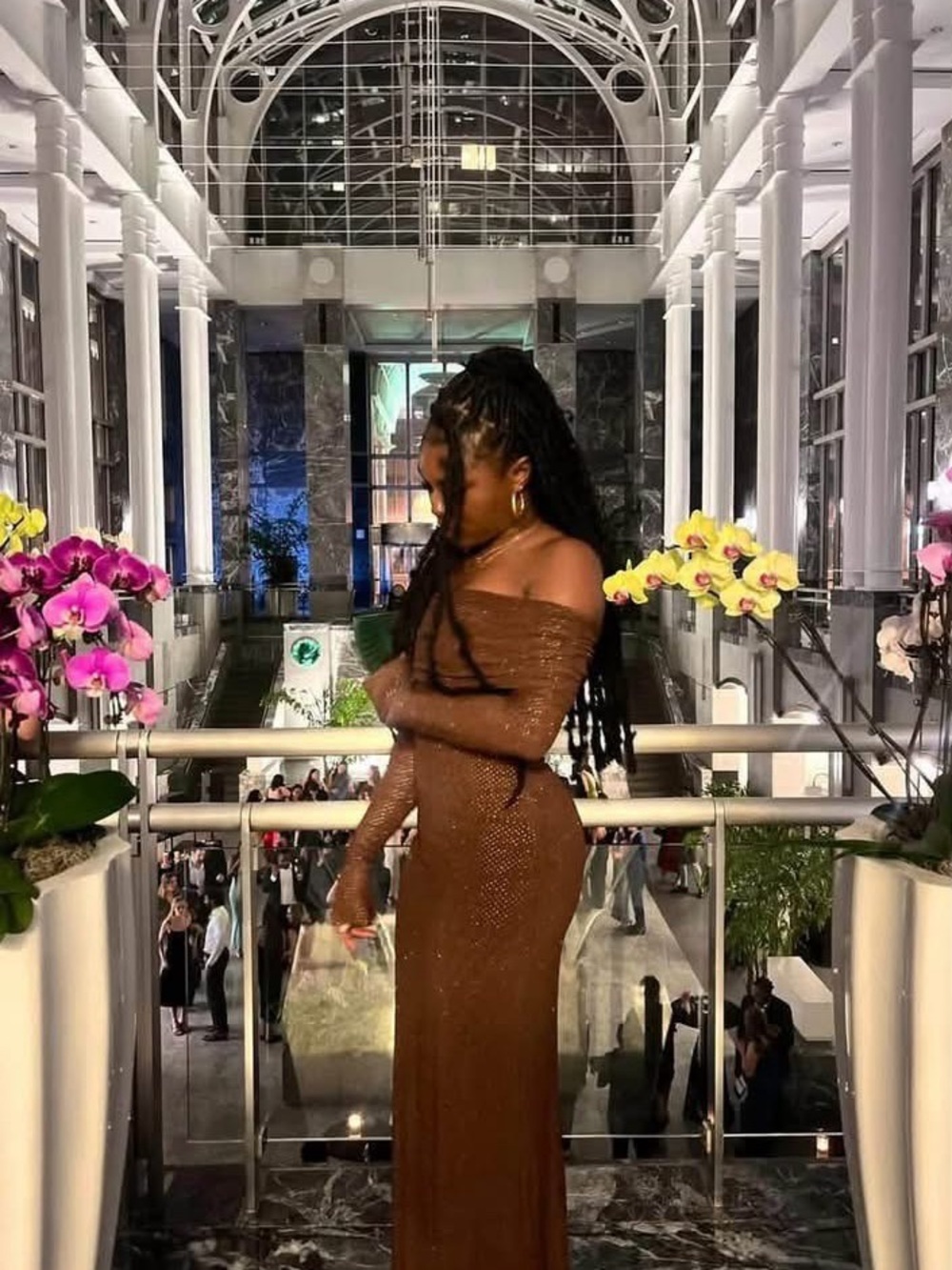 Meshki Marcel Off Shoulder Diamante Maxi Dress Chocolate M - Picture 2 of 6
